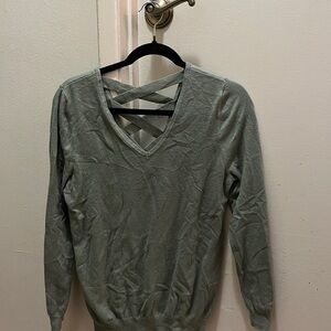 Elegant V-Neck Sweater with Crisscross Back in Sage